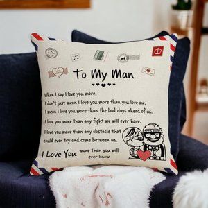 Cushion Cover, To My Man Postcard Pillowcase 18x18in, Home Furniture Decor